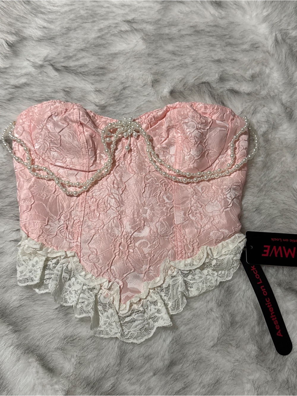 Romwe Strapless Pink Lace Bustier Corset Top